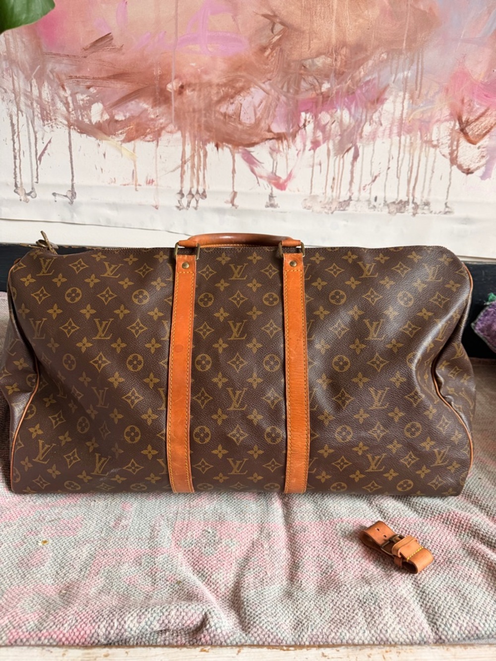 Louis Vuitton Monogram Canvas Travel Duffel Bag in Brown and Tan - Picture 13 of 14